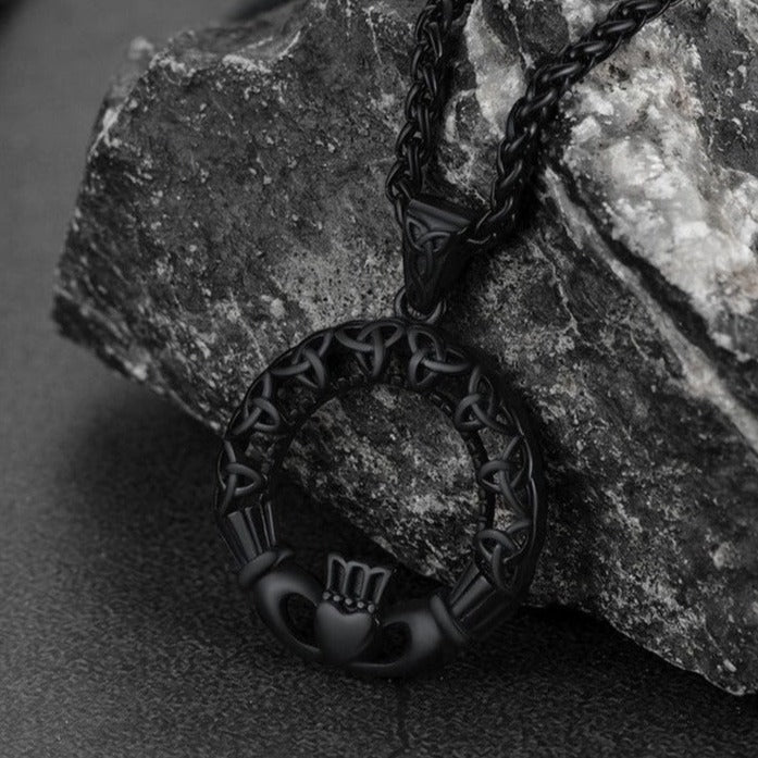 Claddage Circle Celtic Knot Pendant Necklace for Men/Women