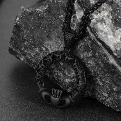 Claddage Circle Celtic Knot Pendant Necklace for Men/Women