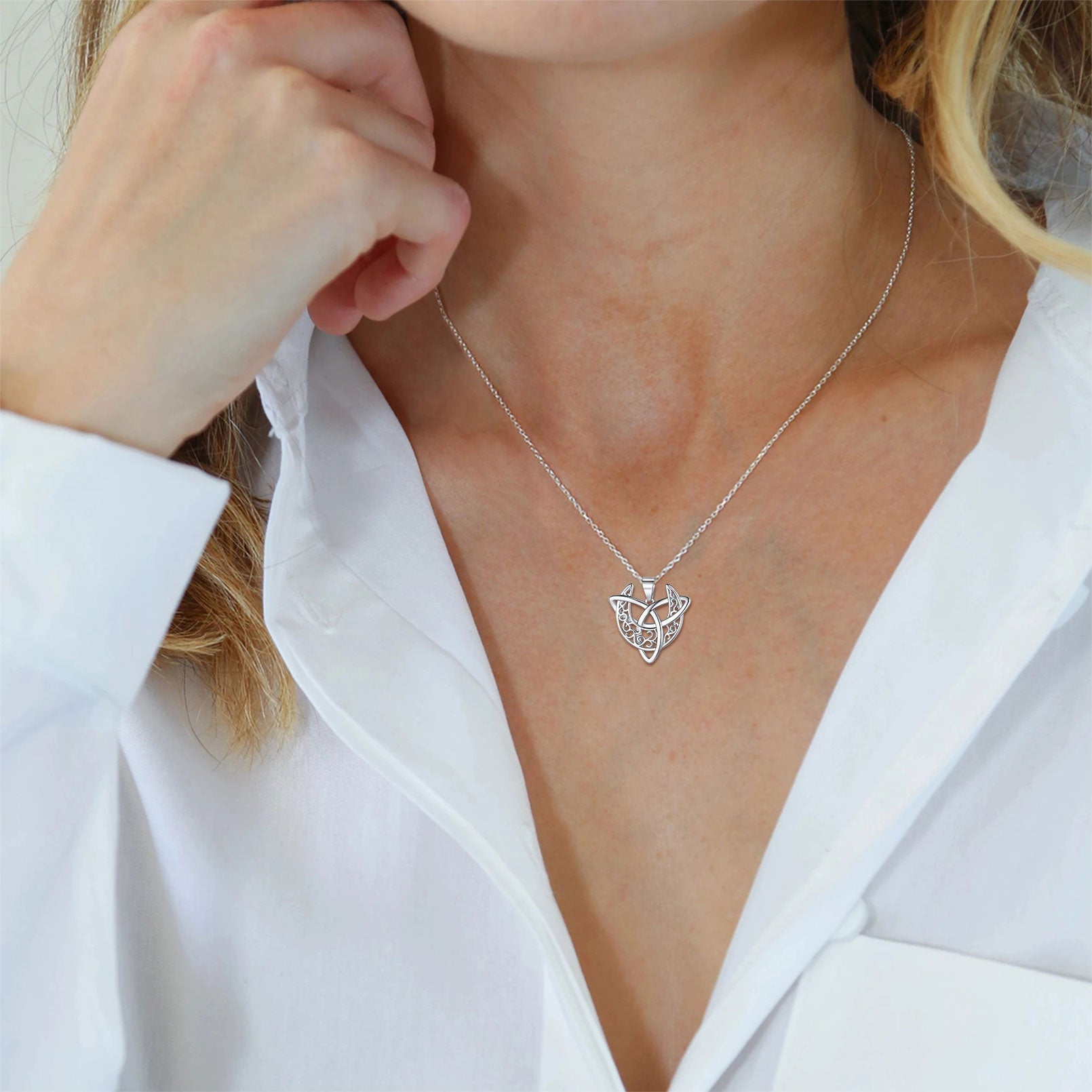 Sterling Silver Celtic Knot Crescent Moon Necklace