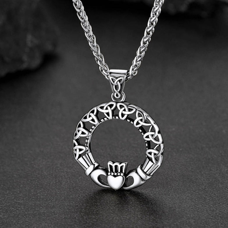 Claddage Circle Celtic Knot Pendant Necklace for Men/Women