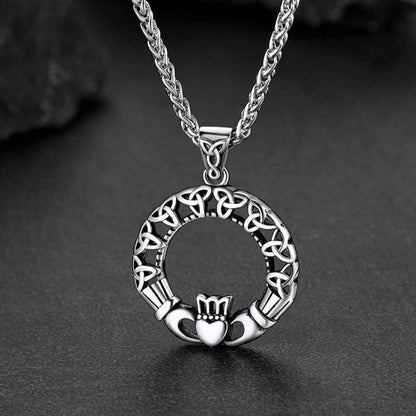 Claddage Circle Celtic Knot Pendant Necklace for Men/Women