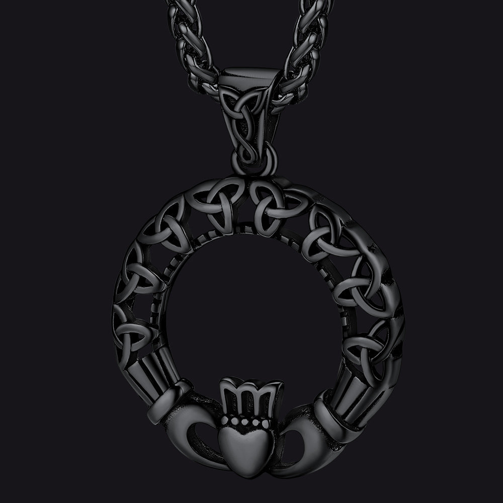 Claddage Circle Celtic Knot Pendant Necklace for Men/Women