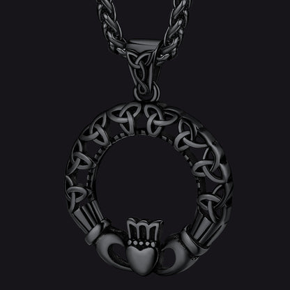Claddage Circle Celtic Knot Pendant Necklace for Men/Women