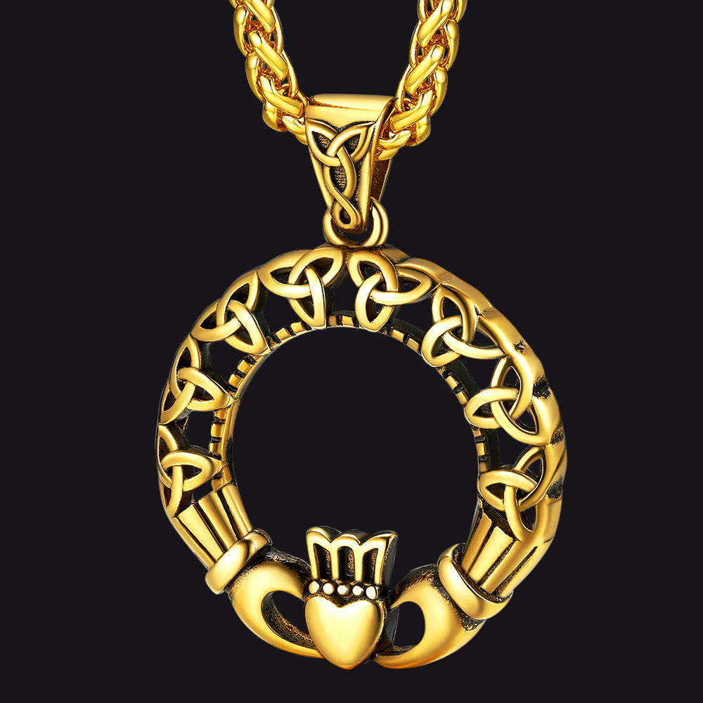 Claddage Circle Celtic Knot Pendant Necklace for Men/Women
