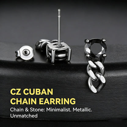 Black Cubic Zirconia Chain Link Dangle Stud Earrings for Men