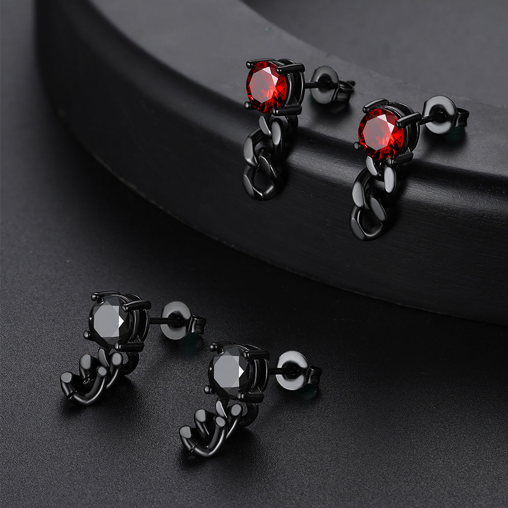 Black Cubic Zirconia Chain Link Dangle Stud Earrings for Men
