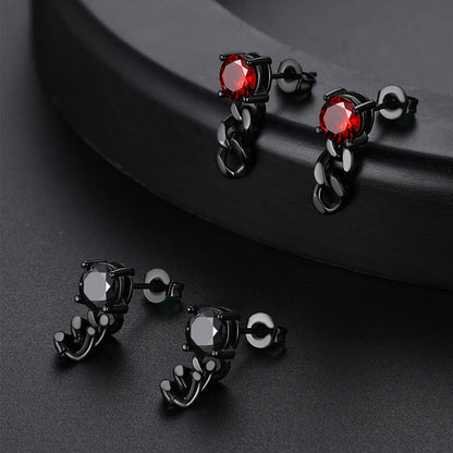 Black Cubic Zirconia Chain Link Dangle Stud Earrings for Men