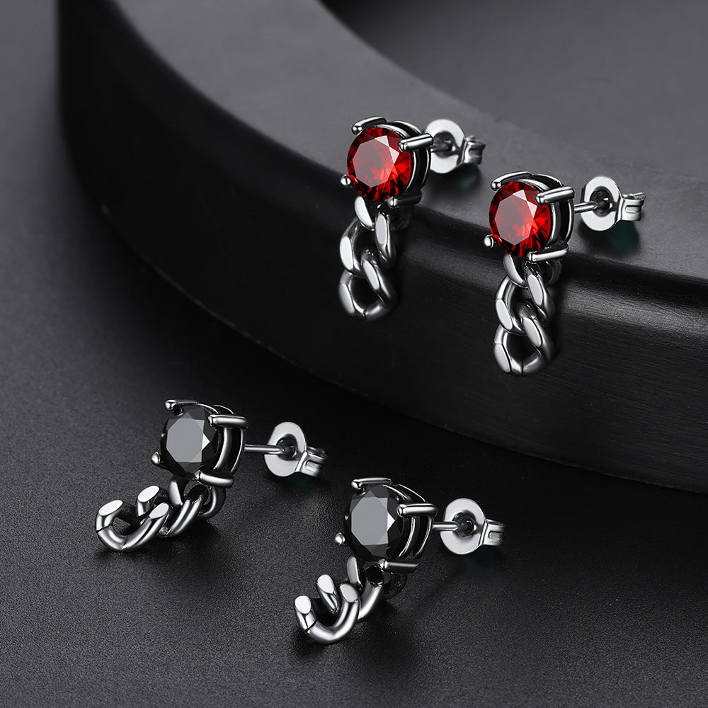 Black Cubic Zirconia Chain Link Dangle Stud Earrings for Men