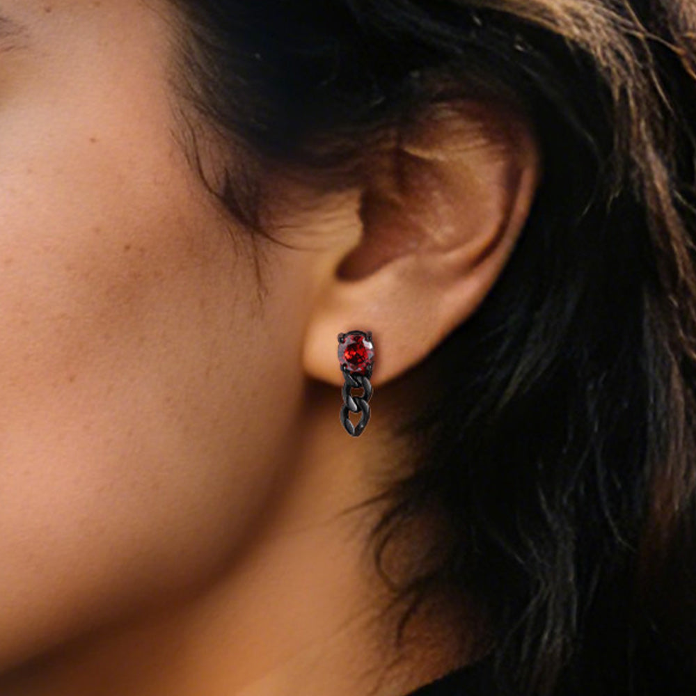 Black Cubic Zirconia Chain Link Dangle Stud Earrings for Men