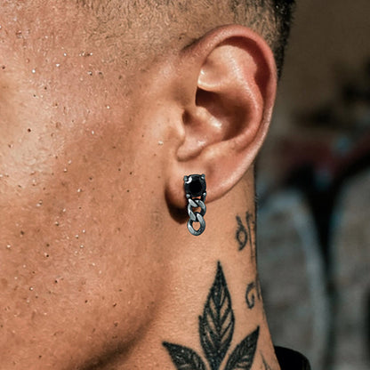 Black Cubic Zirconia Chain Link Dangle Stud Earrings for Men