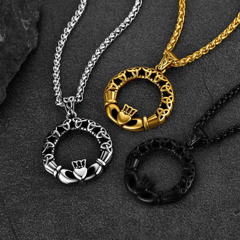 Claddage Circle Celtic Knot Pendant Necklace for Men/Women
