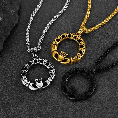Claddage Circle Celtic Knot Pendant Necklace for Men/Women