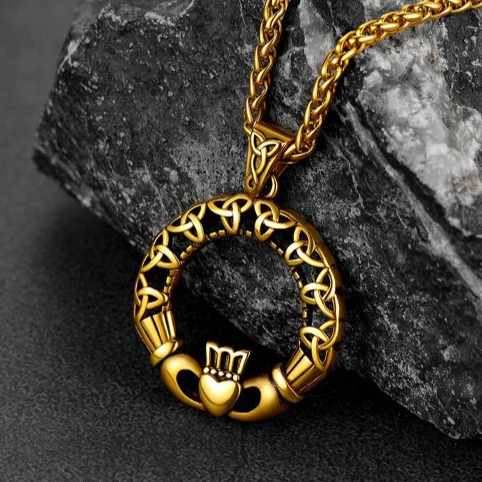 Claddage Circle Celtic Knot Pendant Necklace for Men/Women