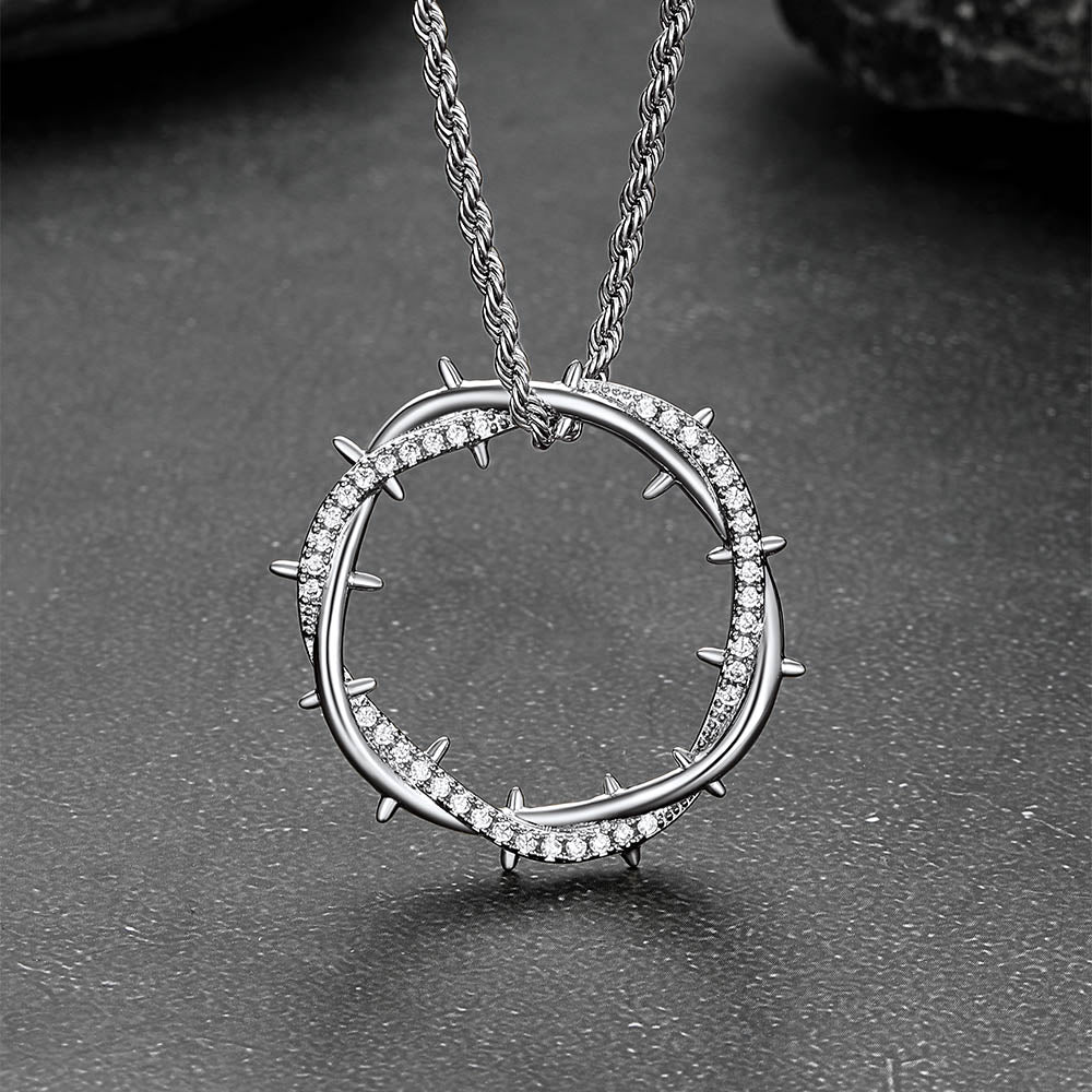 Christian Jesus Crown of Thorns Circle Pendant Necklace for Men