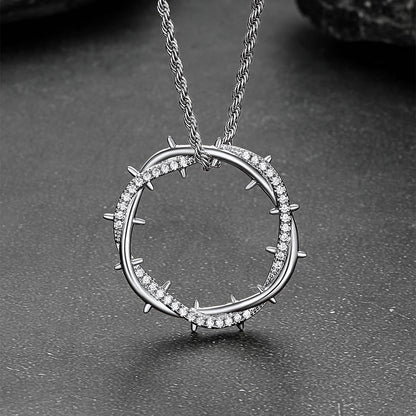 Christian Jesus Crown of Thorns Circle Pendant Necklace for Men