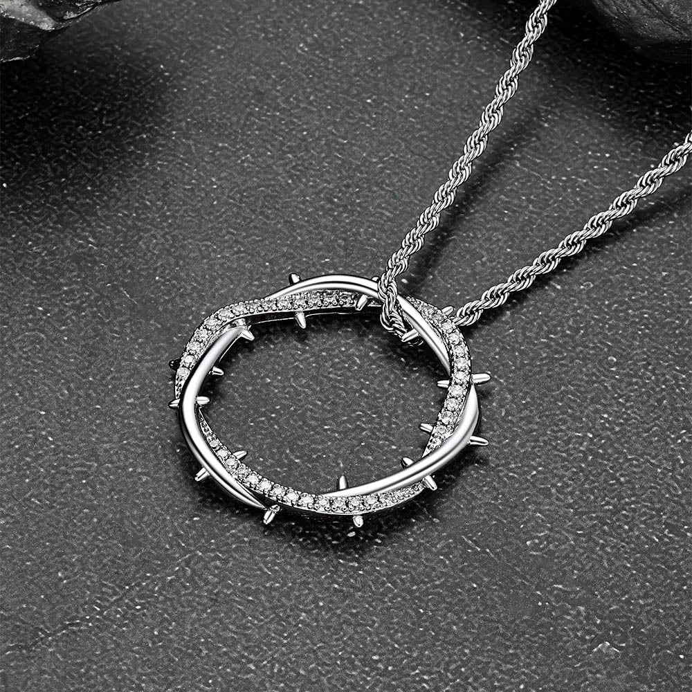 Christian Jesus Crown of Thorns Circle Pendant Necklace for Men