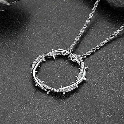 Christian Jesus Crown of Thorns Circle Pendant Necklace for Men