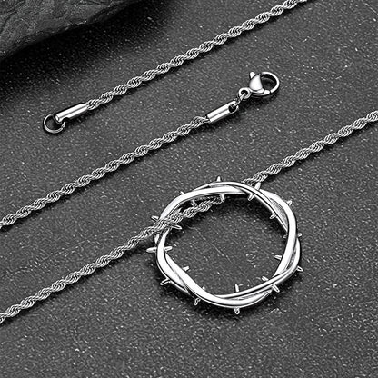 Christian Jesus Crown of Thorns Circle Pendant Necklace for Men