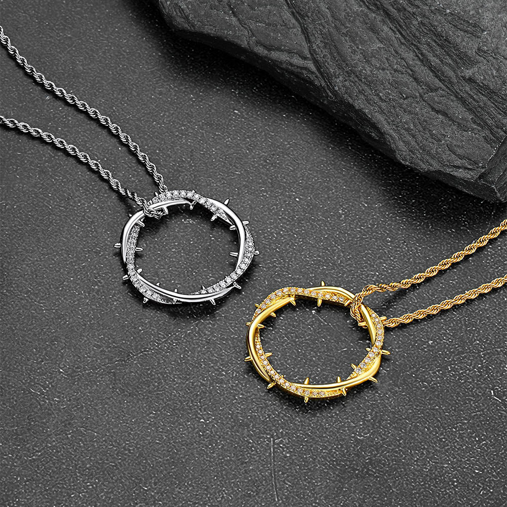 Christian Jesus Crown of Thorns Circle Pendant Necklace for Men