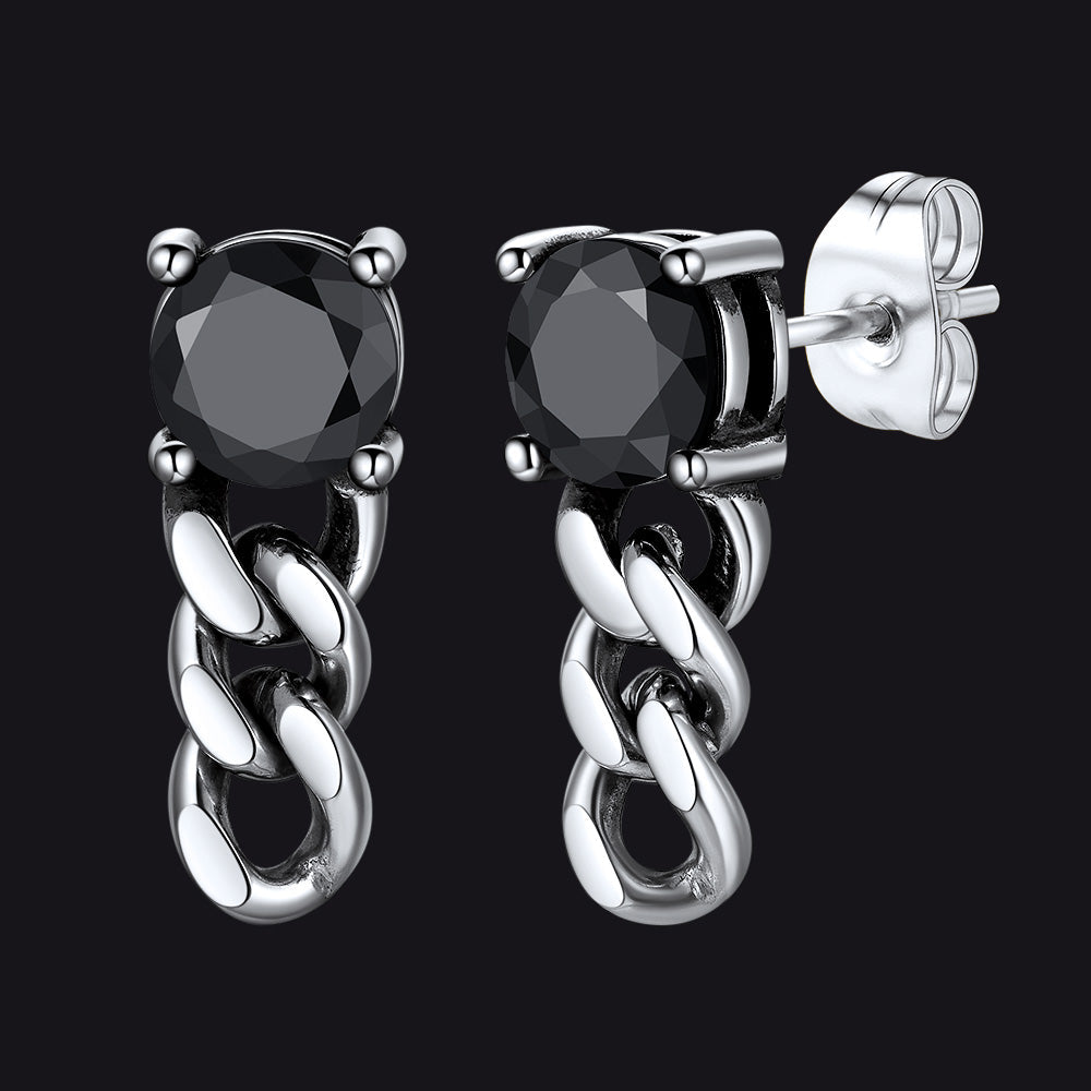 Black Cubic Zirconia Chain Link Dangle Stud Earrings for Men