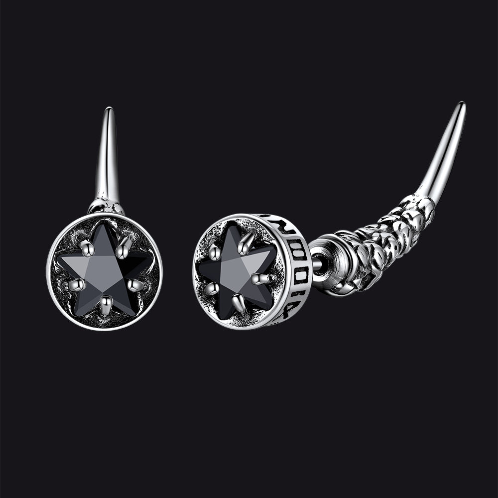 Viking Rune Fang Stud Earrings for Men – Nordic Star CZ Earrings