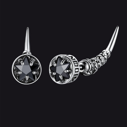 Viking Rune Fang Stud Earrings for Men – Nordic Star CZ Earrings