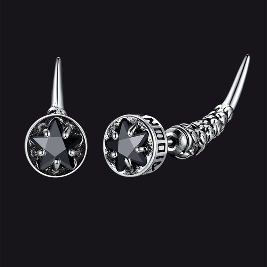 Viking Rune Fang Stud Earrings for Men – Nordic Star CZ Earrings