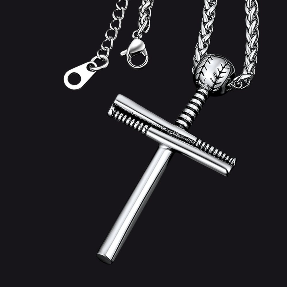 Baseball Bat Cross Necklace Sport Pendant For Men Women
