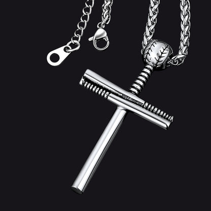 Baseball Bat Cross Necklace Sport Pendant For Men Women