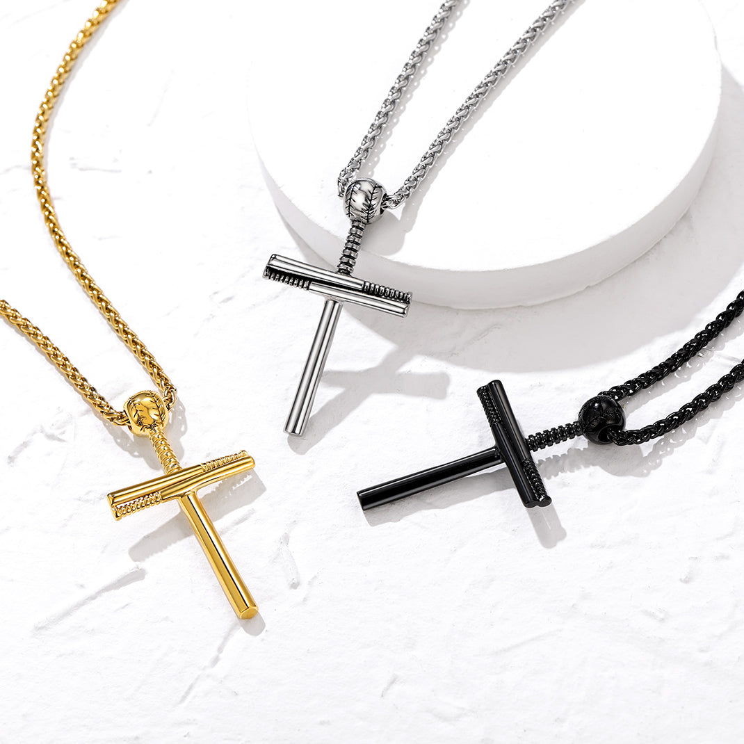 Baseball Bat Cross Necklace Sport Pendant For Men Women