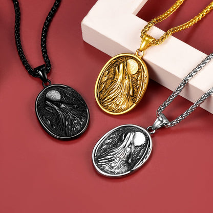 Norse Viking Wolf Pendant Necklace for Men
