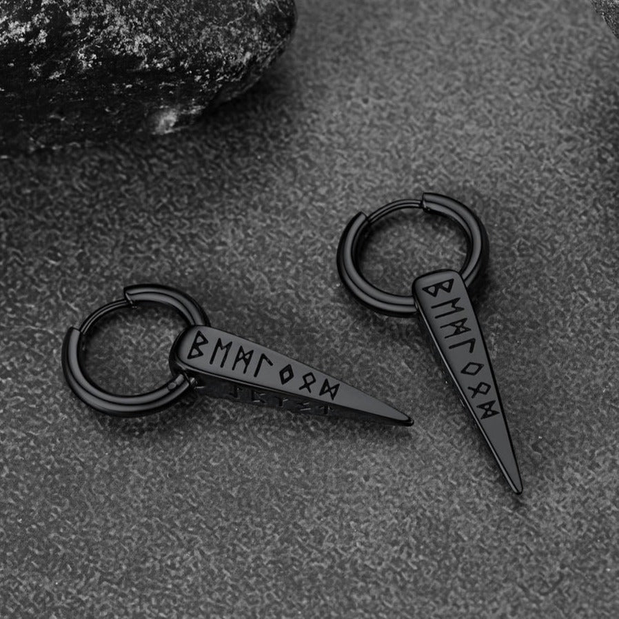 Norse Viking Runes Dangle Hoop Earrings For Men