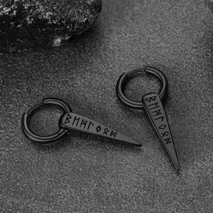 Norse Viking Runes Dangle Hoop Earrings For Men