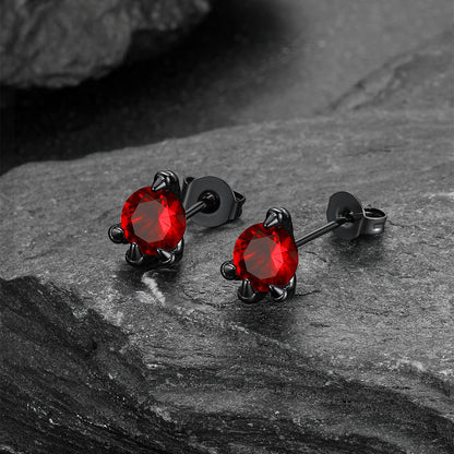 Gothic Red Diamond Dragon Claw Stud Earrings for Men