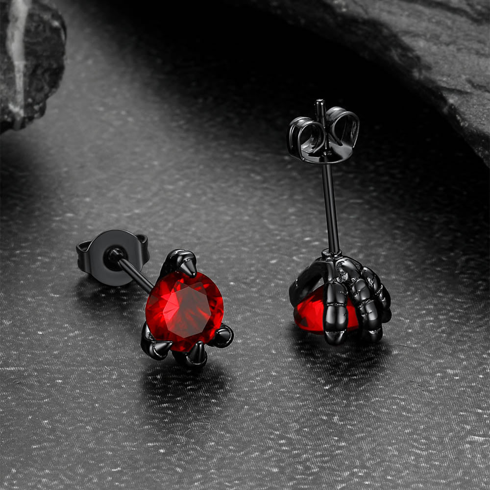 Gothic Red Diamond Dragon Claw Stud Earrings for Men