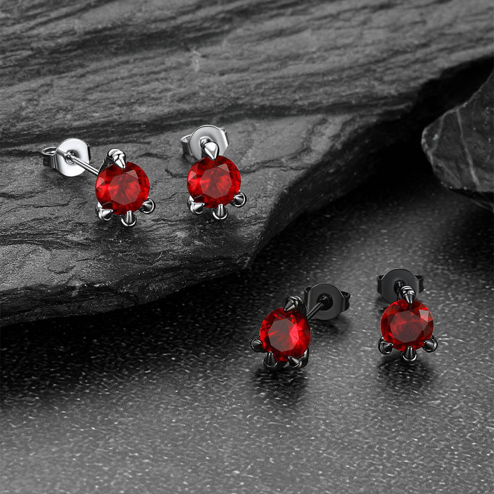 Gothic Red Diamond Dragon Claw Stud Earrings for Men
