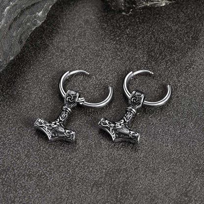 Viking Thor's Hammer Mjolnir Dangle Hoop Earrings Jewelry For Men