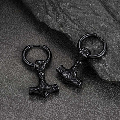 Viking Thor's Hammer Mjolnir Dangle Hoop Earrings Jewelry For Men