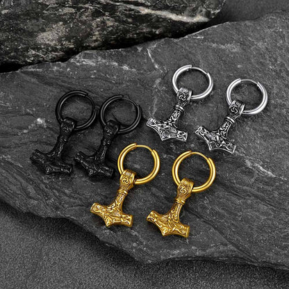 Viking Thor's Hammer Mjolnir Dangle Hoop Earrings Jewelry For Men