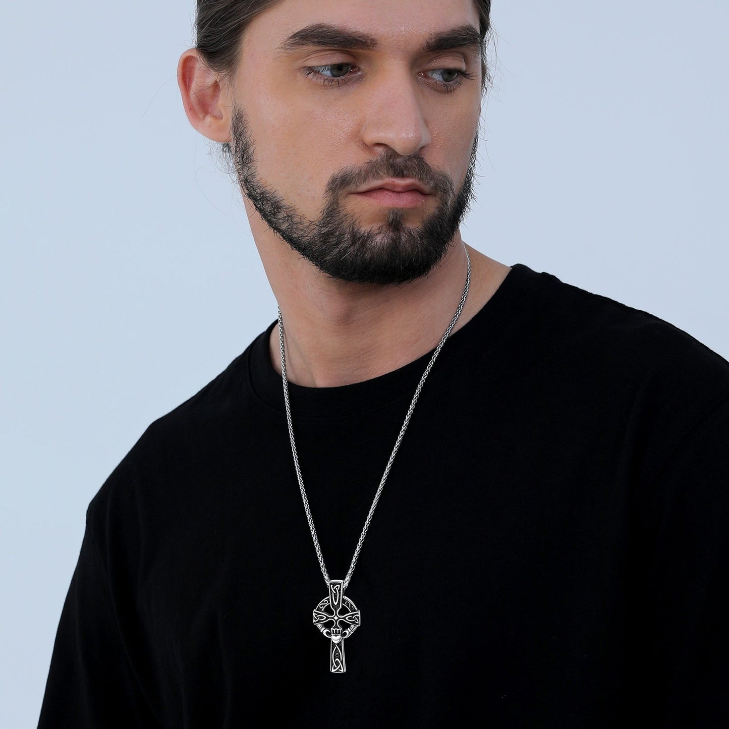 Irish Celtic Cross Necklace with Claddage For Men