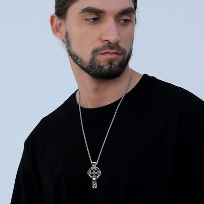 Irish Celtic Cross Necklace with Claddage For Men