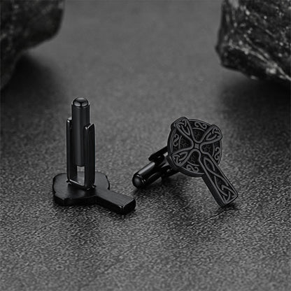 Irish Celtic Cross Cufflinks in Stainless Steel for Men