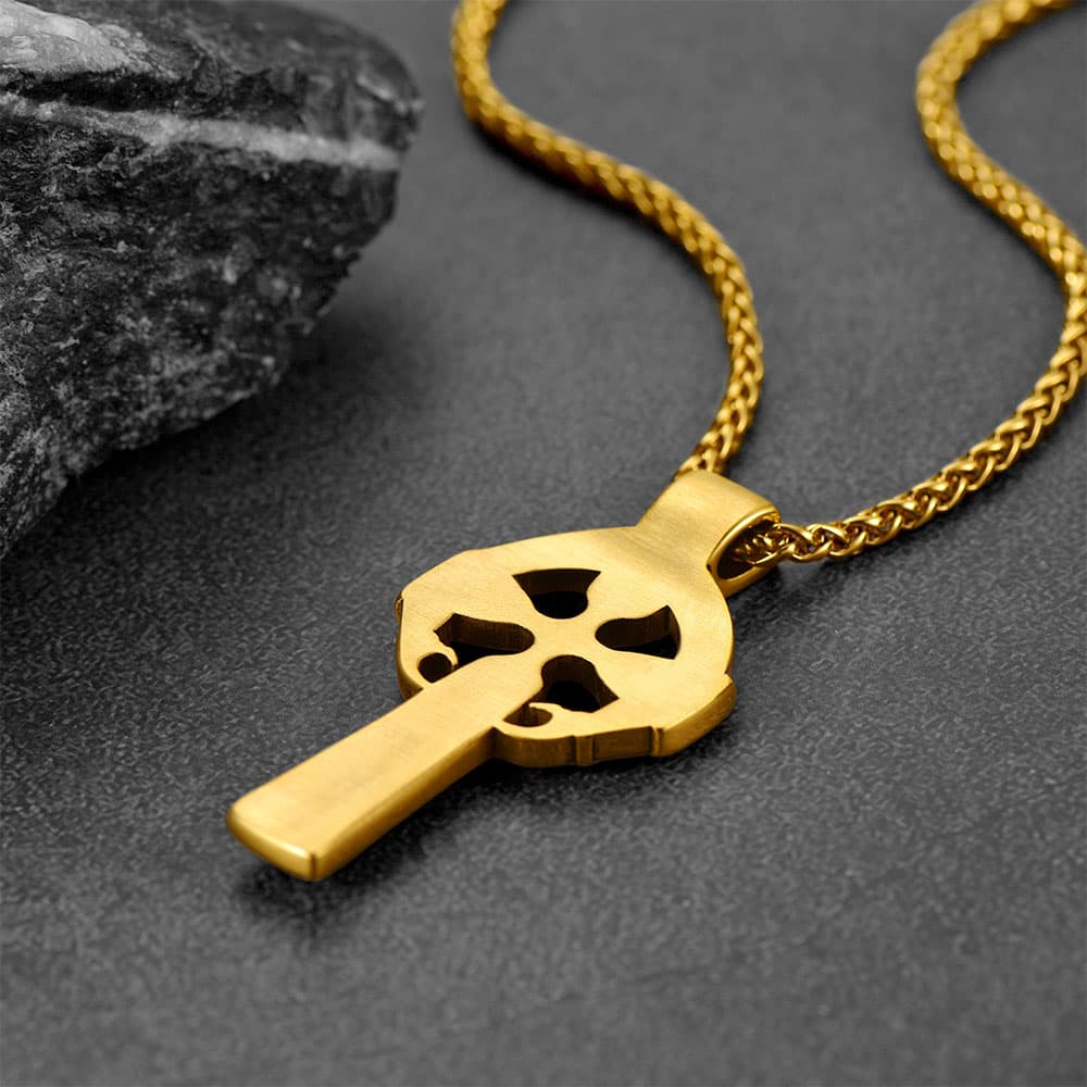Irish Celtic Cross Necklace with Claddage For Men