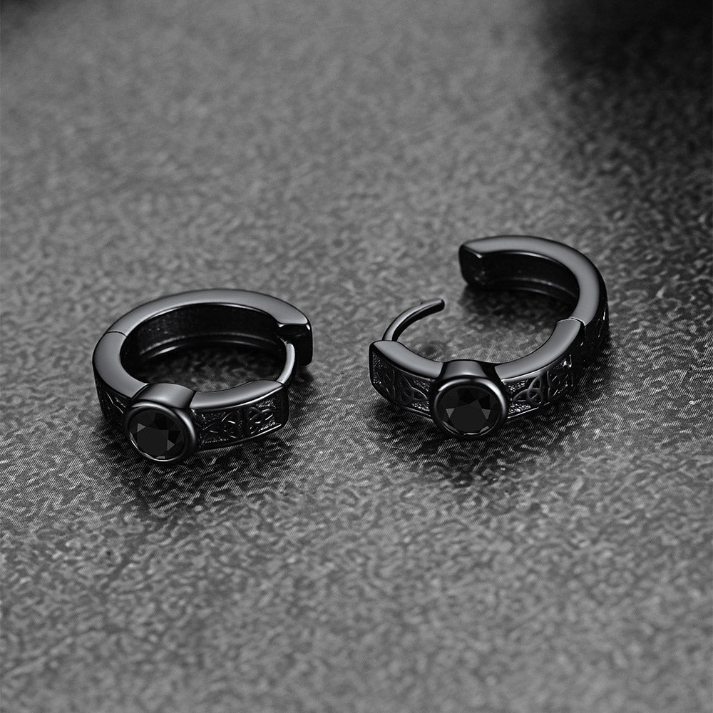 Black Onyx Celtic Knot Huggie Hoop Earrings for Men