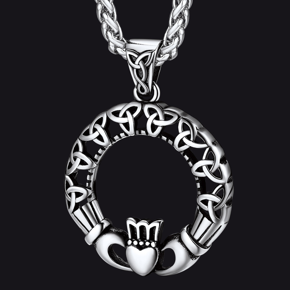 Claddage Circle Celtic Knot Pendant Necklace for Men/Women