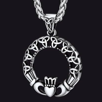 Claddage Circle Celtic Knot Pendant Necklace for Men/Women