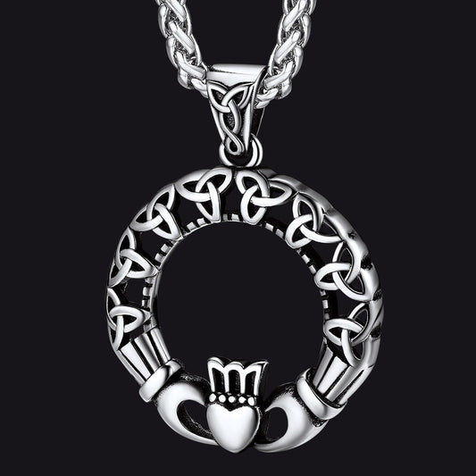 Claddage Circle Celtic Knot Pendant Necklace for Men/Women
