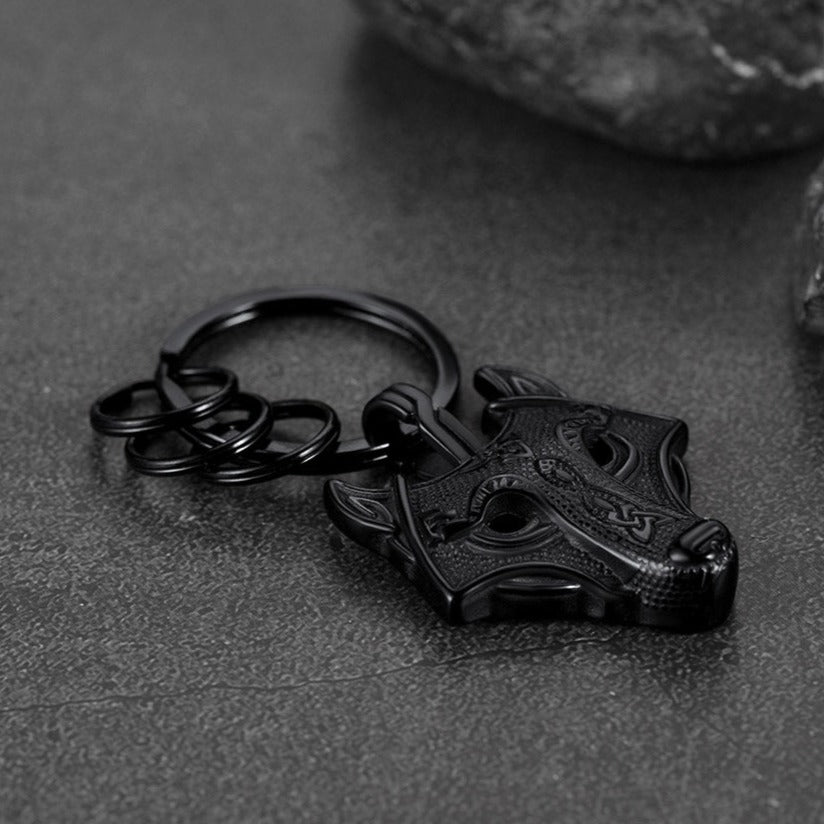 Viking Wolf Head Keychain Amulet for Men