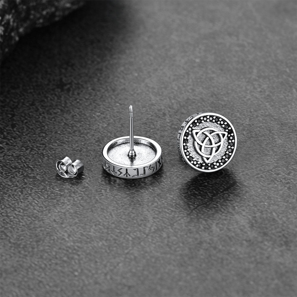 Sterling Silver Celtic Triquetra Stud Earrings With Runes