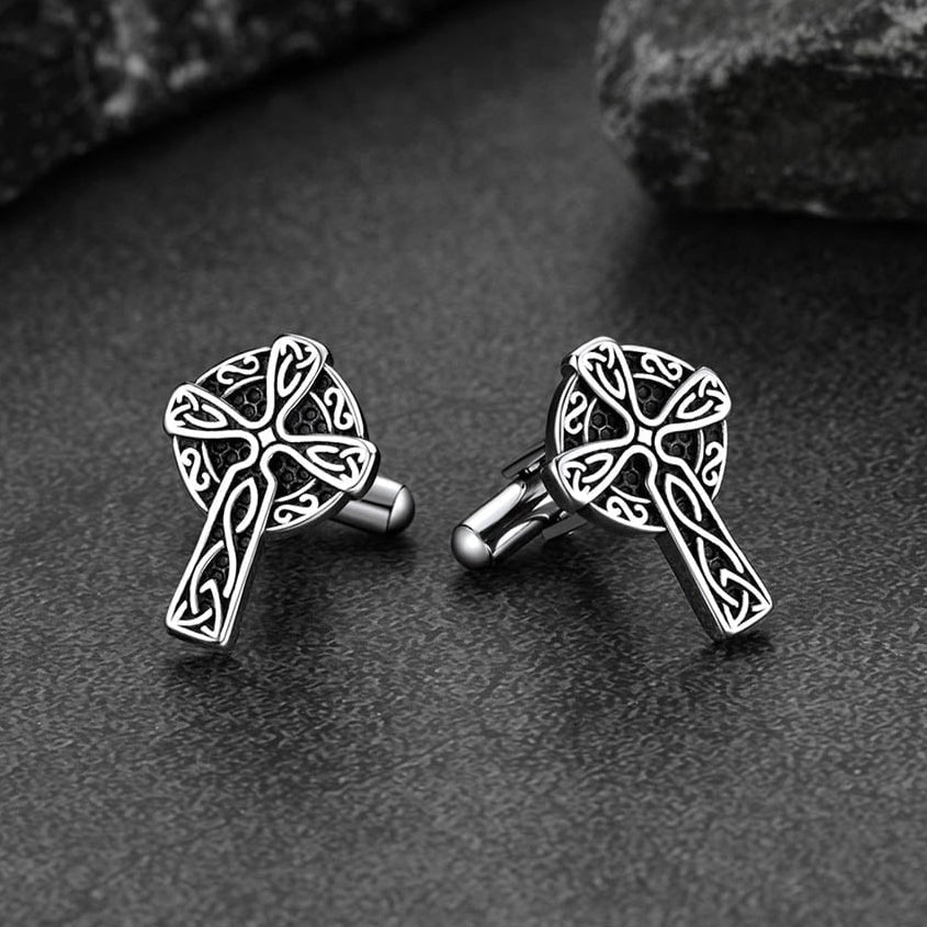 Irish Celtic Cross Cufflinks in Stainless Steel for Men